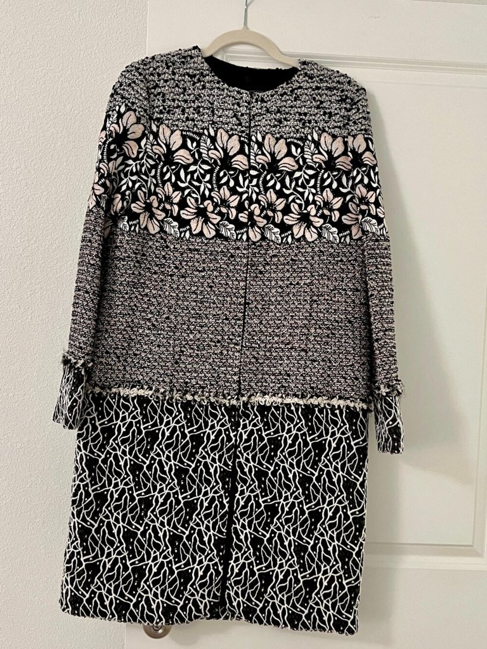 Giambattista Valli Tweed Coat Dress Black Pink Floral